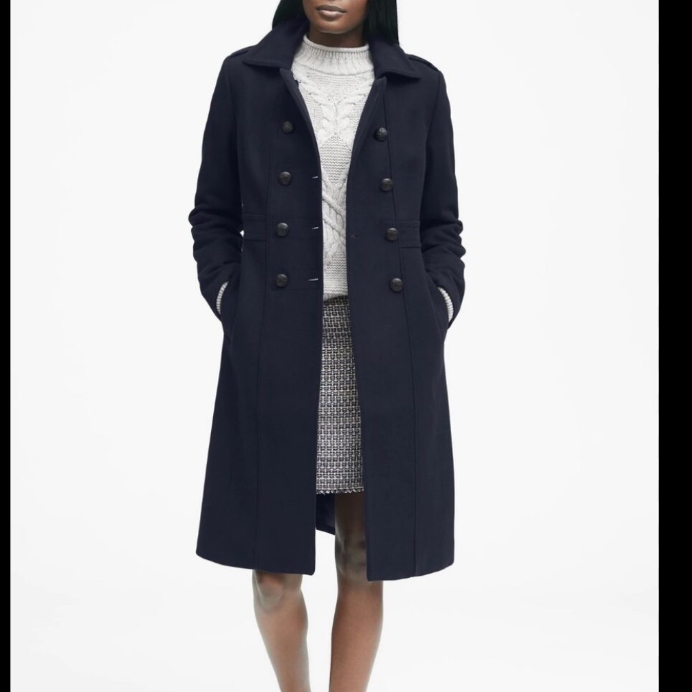 Banana Republic Wool Melton Militia Coat Navy Blue Size 4
